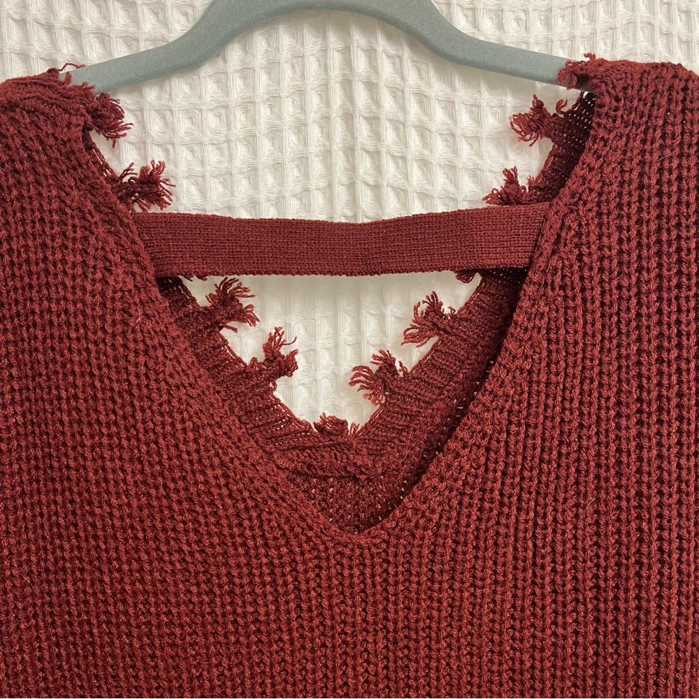 Rue21 Maroon V-Neck Distressed Sweater - Picture 5 of 5